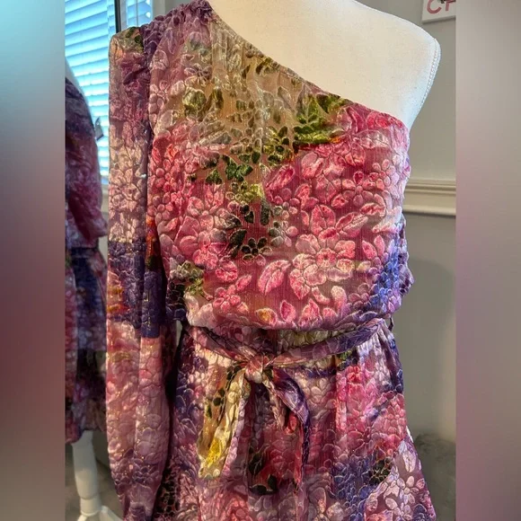 HEMANT & NANDITA Anay Burnout Velvet One shoulder mini dress size Small - Picture 7 of 13